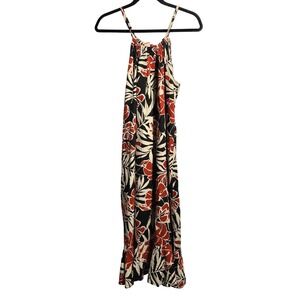 Nani Hawaii Orange Tropical Floral Maxi Dress Sz S Sleeveless Resortwear Aloha